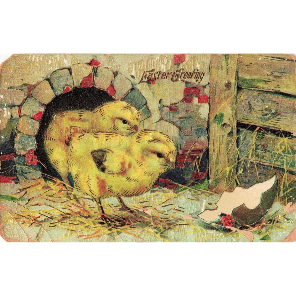 Antique Easter Greeting Postcard Embossed Chicks 1910 Germany Divided Back Used - Picture 1 of 2